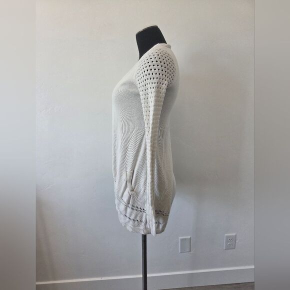 Amelie Boutik White Cotton Cardigan Open Knit Beachy Boho Festival Teacher Small - Picture 3 of 10
